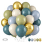 Paready Dusty Blue Green Balloons - Rubber, Boho Birthday & Wedding Decorations, Sage Green & Metallic Gold