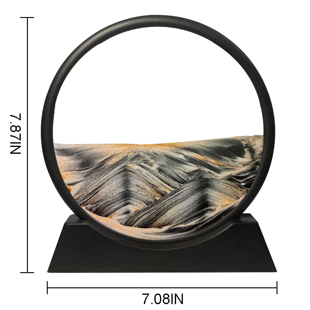 Muyan Moving Sand Art Picture Sandscapes in Motion Round Glass 3D Deep Sea Art for mature-themed Kid Large Desktop Toys (Black  7 Inch)
