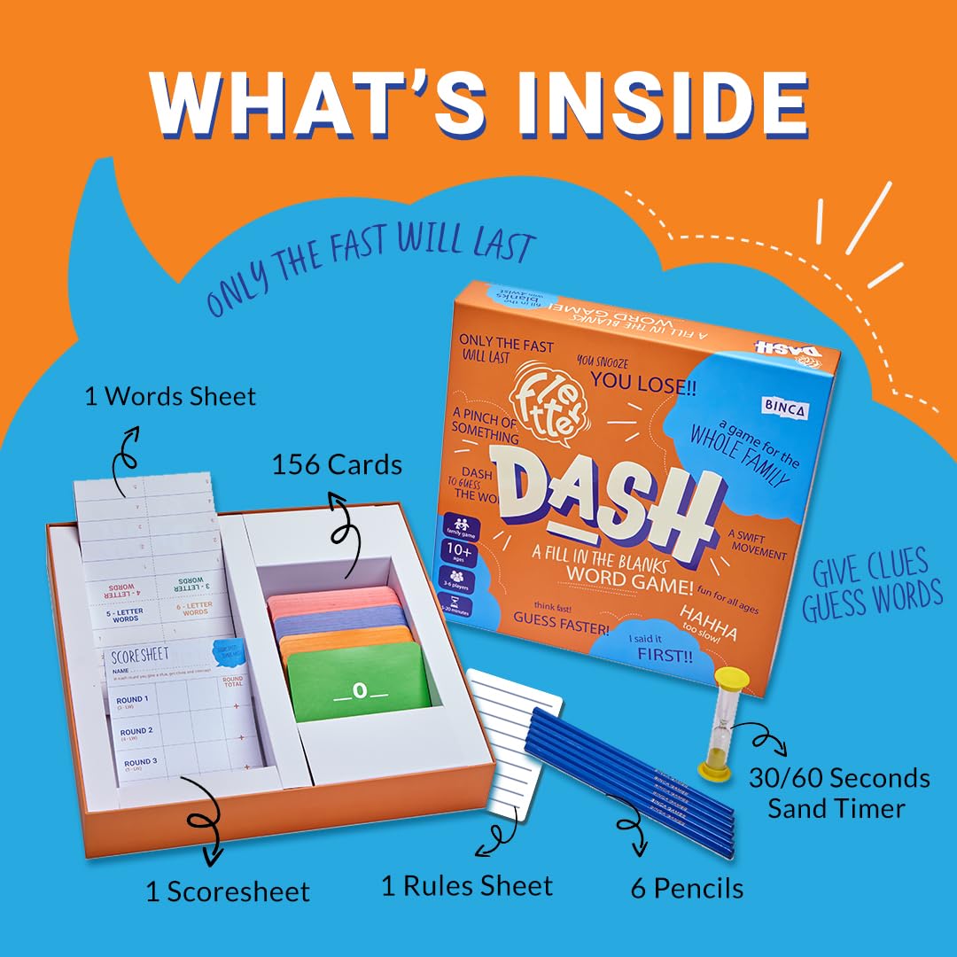 Binca Fletter Dash, A Fun Fill-In-The-Blanks Strategic Word Card Game For All Ages | Fun And Strategic Word Game | Test Vocabula