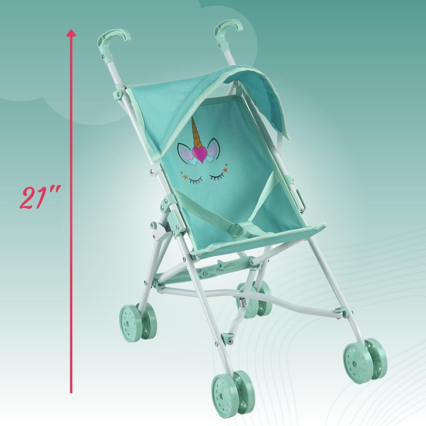 My First Baby Doll Stroller For Toddlers 3 Year Old Girls, Little Kids | Toy Stroller, Foldable Frame, Canopy, Seatbelt - Unicor