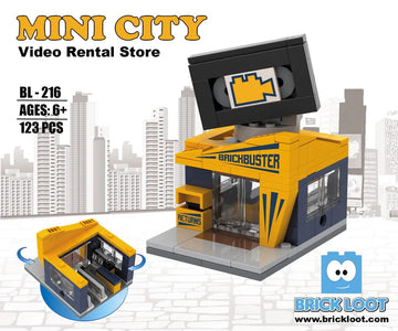 Brick Loot Exclusive Mini City Video Rental Store - Custom Designed 123 Piece Model - Compatible With Lego And Other Major Brick