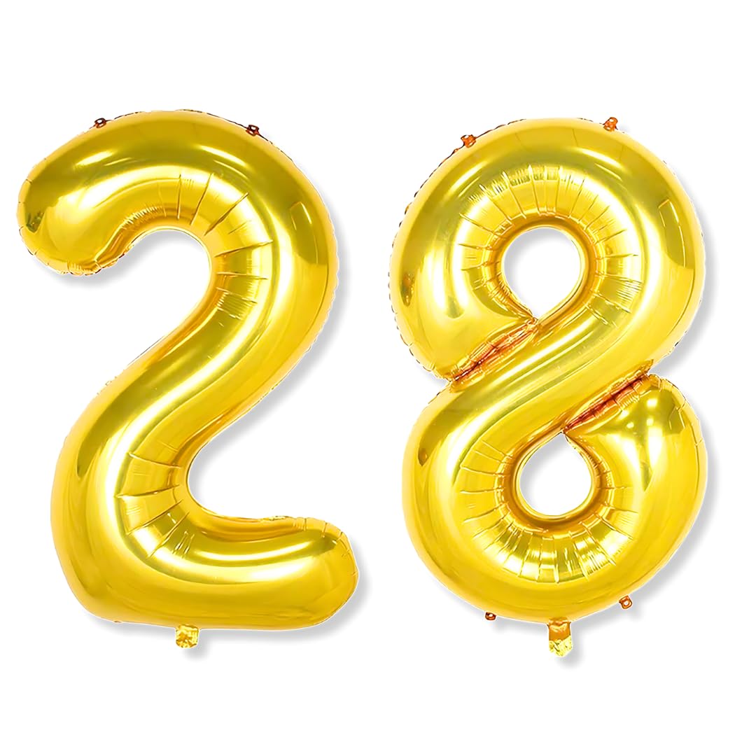 Flyloons 28 number Golden Foil Balloon 16 inch Size Birthday Decoration Items Pack of 2 | 28th Year Balloons | Twenty Eight