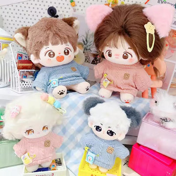Niannyyhouse 10Cm Plush Doll Clothes Cartoon Pattern Knit Sweater Dolls Accessories Dress Up (Blue)