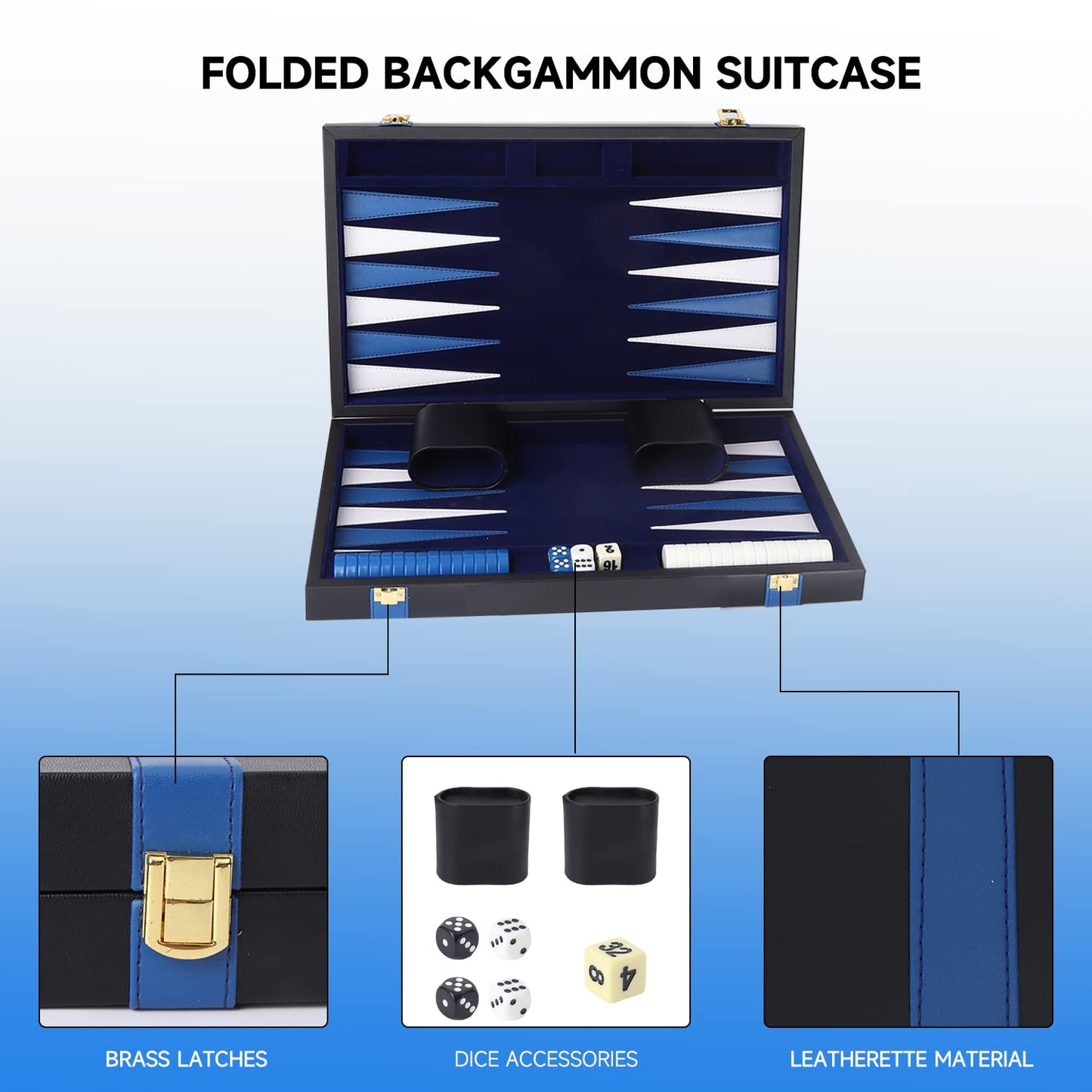 GSE Games & Sports Expert enhanced Leather Backgn Board Game Set  Classic Backgn Game Set with Leather Case  Travel Folding Board Game (Black&Blue  Small)