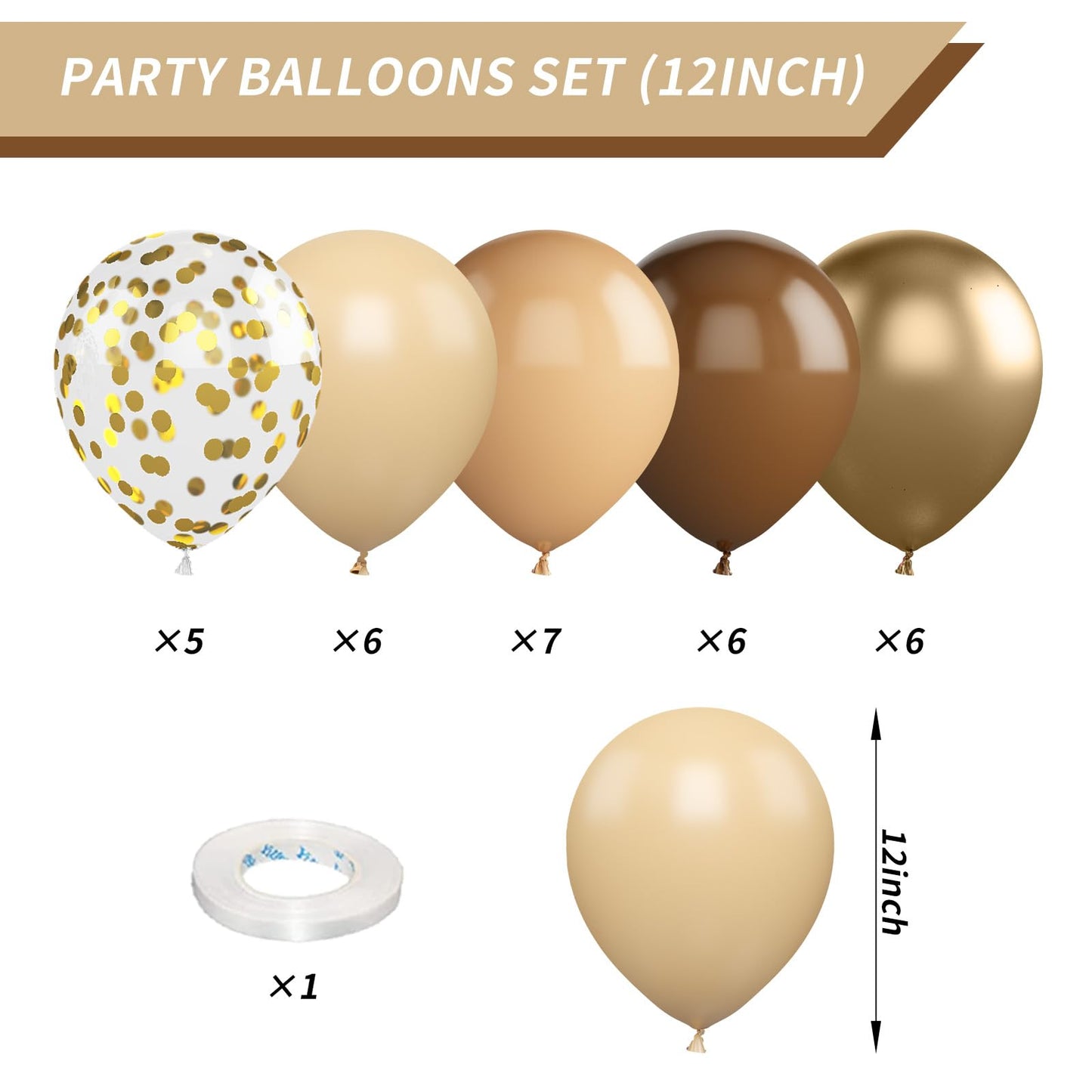 Brown And Gold Balloons, 12 Inch Retro Brown Cream Balloon, Metallic Sand Gold Brown Beige Balloons, Apricot Neutral Gold Balloo