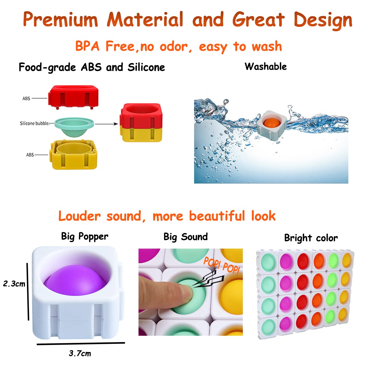 24 Pcs Fidget Blocks, Push Silicone Popper Fidget Sensory Toy, Infinity Diy Pop Building Blocks, Great Tool For Classroom (White