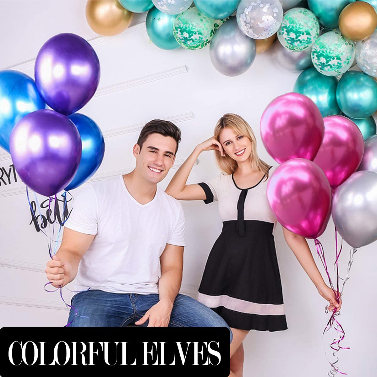 Colorful Elves Metallic Chrome Hot Pink Balloons 10 Inches 100 Pack Helium Shiny Thicken Balloon (Hot Pink)
