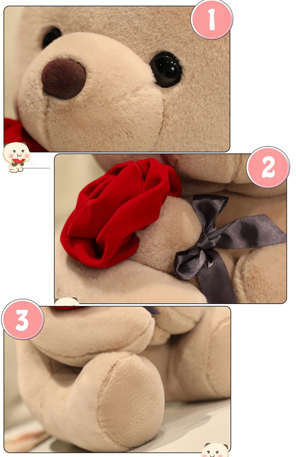 Teddy Bear Plush Stuffed Animal,Cute Teddy Bear With Rose,Sweet Rose Bear Gift For Your Loved,Teddy Bear For Girlfriend Kids Bir