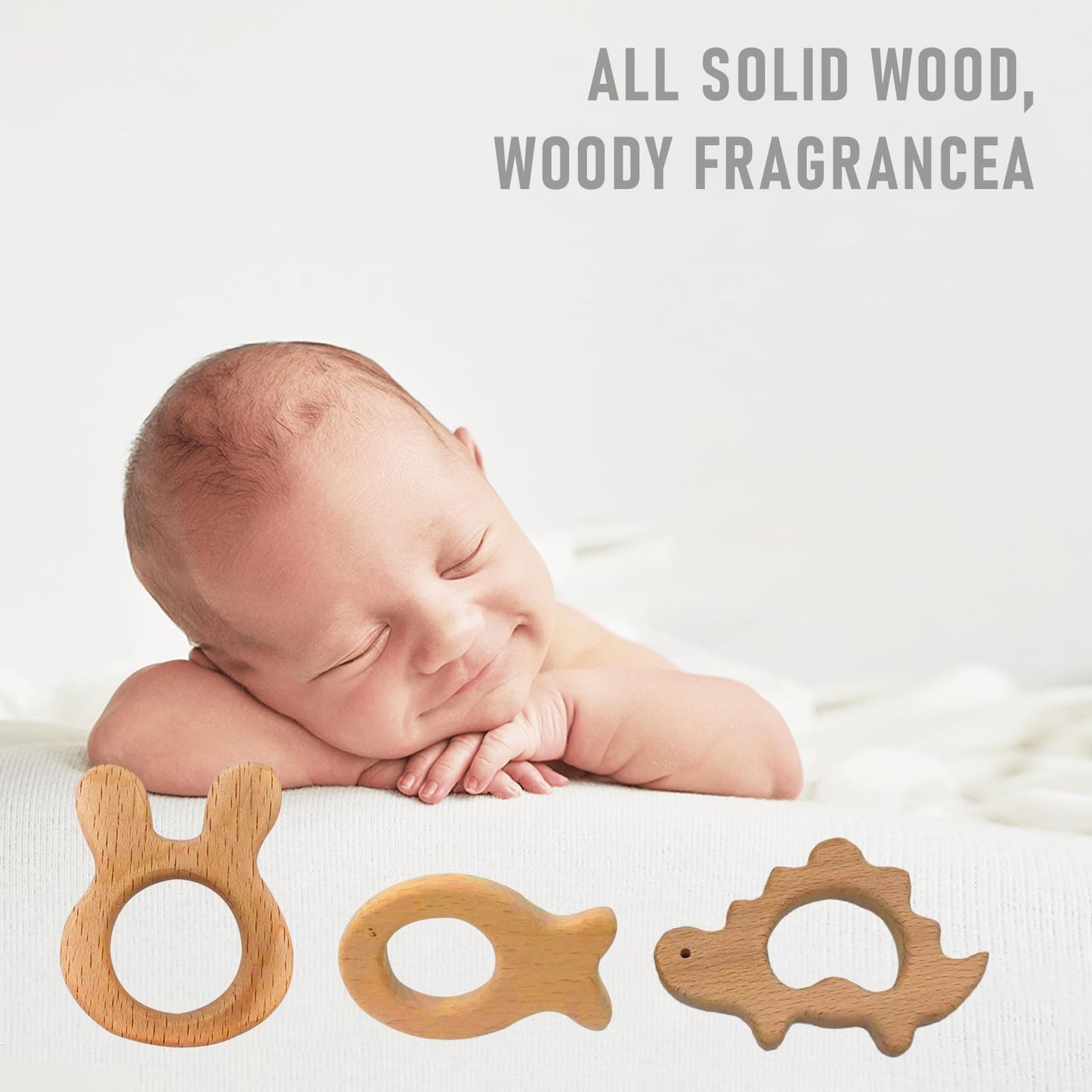 Osttrpo 12-Pcs Baby Teether Toys,Wooden Teethers For Babies - Wooden Animal Toys, Teething Rings, Toddler Chew Toys,Baby Teethin