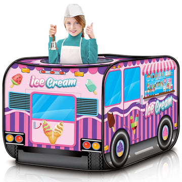 Artcreativity Ice Cream Truck Tent With Carry Bag, Pop Up Indoor - Outdoor Tent For Kids, Indoor Playhouse With 2 Openings, Flat-Folding Play Tent For Toddlers, Compact Storage 43.5 X 28 X 26.5 Inches