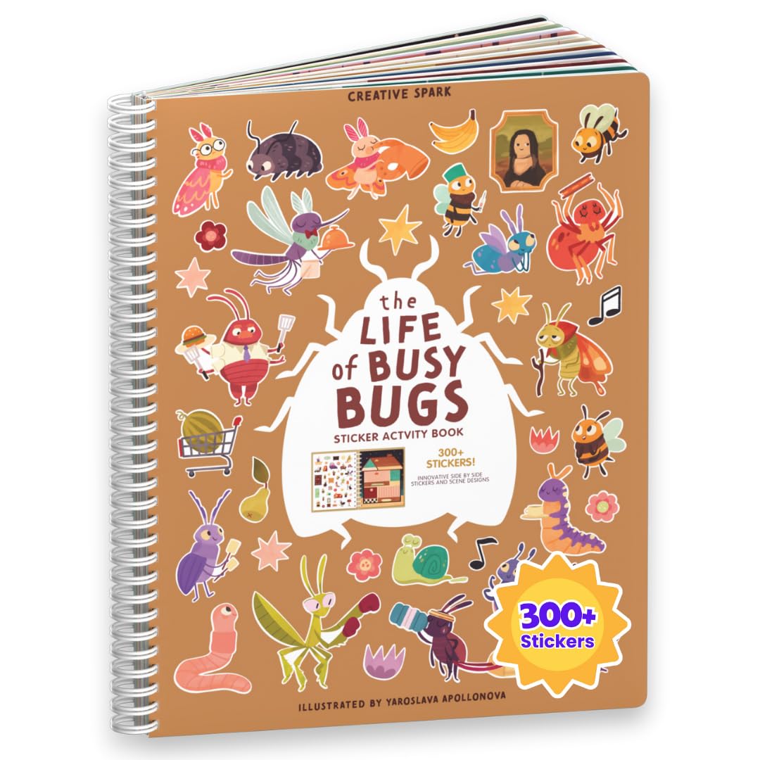 CUPKIN The Life of Busy Bugs Stickers, Toddler Sticker Book for Kids, Fun Bugs Toy, Toddler Road Trip Essentials, 300+ Girly Sti