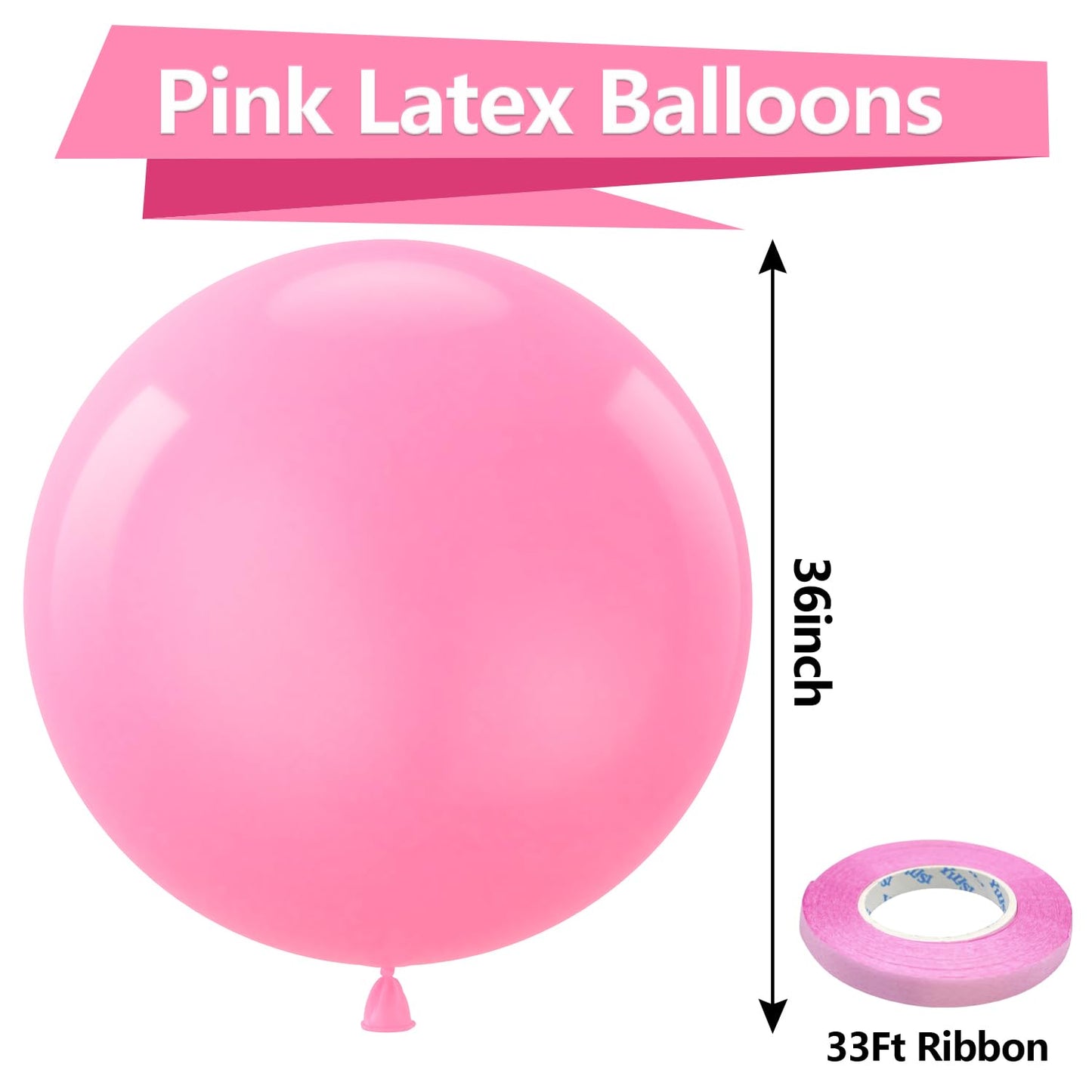 Bezente Pink Giant Balloons 36 Inch - 8 Pack Jumbo Pink Balloons Large Round Light Pink Latex Balloons For Birthday Wedding Anni