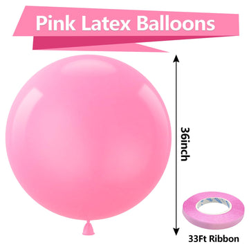Bezente Pink Giant Balloons 36 Inch - 8 Pack Jumbo Pink Balloons Large Round Light Pink Latex Balloons For Birthday Wedding Anni