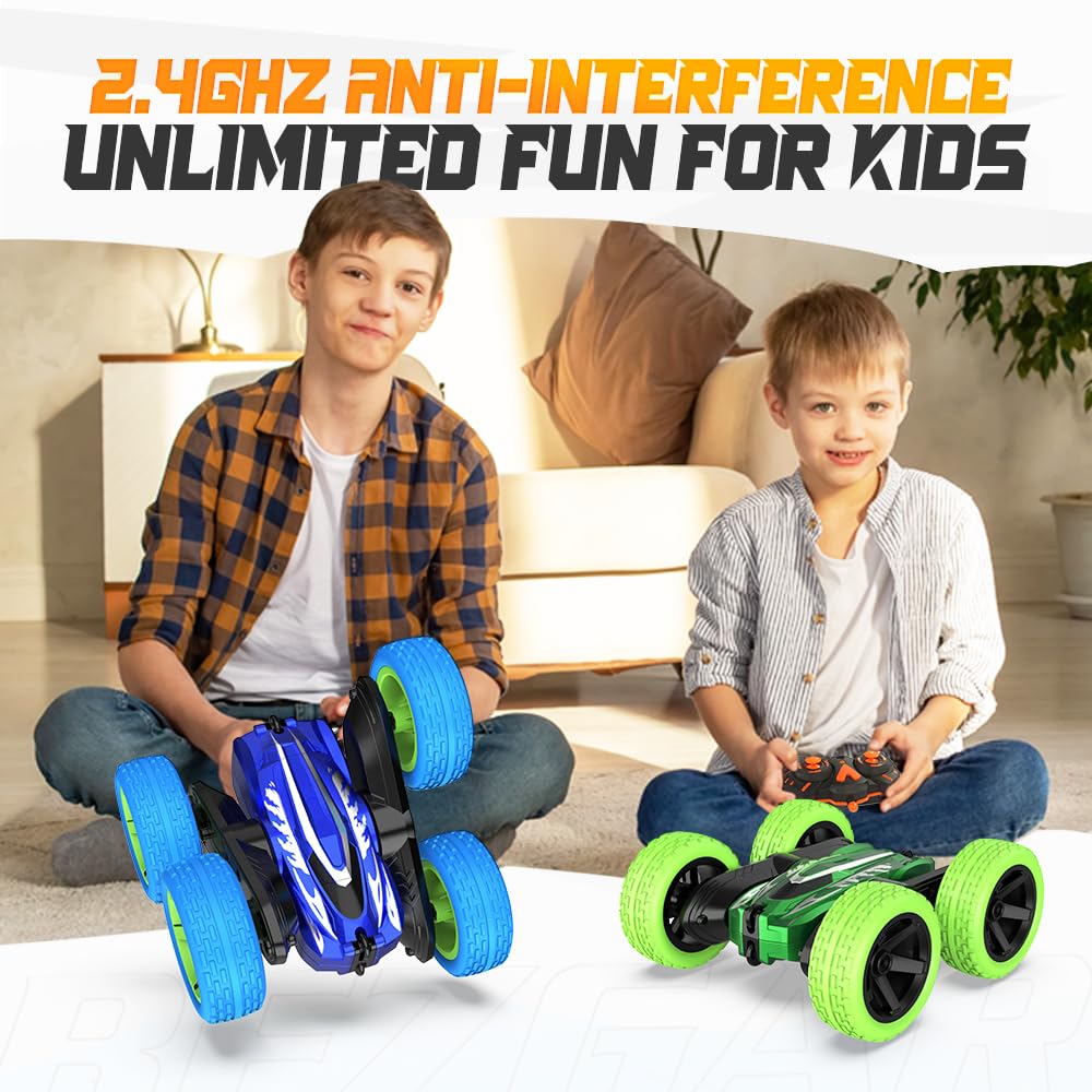 Bezgar Remote Control Car - Upgraded Dual-Motor Type-C Direct Charge Rc Cars For Kids, 2.4Ghz Double-Sided Driving 360 Flips Rot