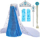 Sototoo Elsa Costume Long Sleeves Princess Dress Queen White Costume Cosplay Dress Up With Accessories Halloween (Navy,5-6Years)