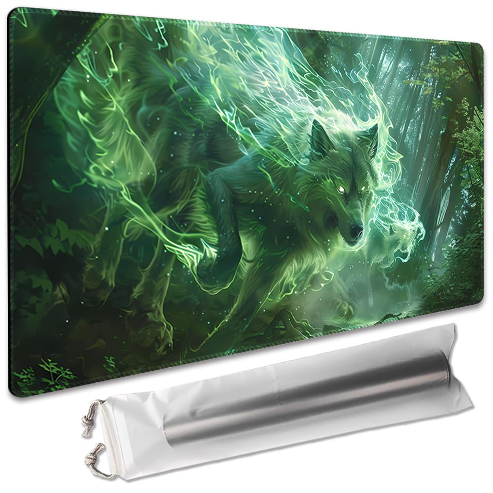 SIXTORE enhanced Board Game 24x14in TCG Playmat Compatible for OCG CCG RPG MTG Play Mats Mousepad Desk Mat (040322-Green Wolf)