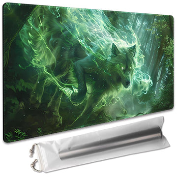 SIXTORE enhanced Board Game 24x14in TCG Playmat Compatible for OCG CCG RPG MTG Play Mats Mousepad Desk Mat (040322-Green Wolf)
