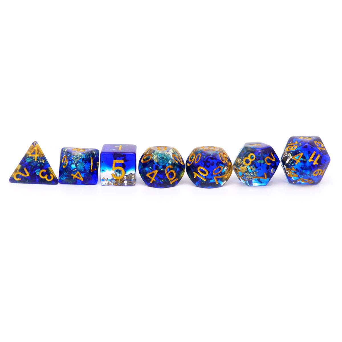Haxtec DND Dice Set 7PCS Polyhedral Dice for Roleplaying Dice Games as Dungeons and Dragons-Blue Clear Gold Foil