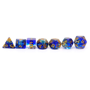 Haxtec DND Dice Set 7PCS Polyhedral Dice for Roleplaying Dice Games as Dungeons and Dragons-Blue Clear Gold Foil