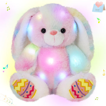 Glow Guards Easter Plush Bunny Stuffed Animal,Musical Light Up Rainbow Bunny Plushies,Singing Rabbit Plush Toy With Floppy Ear E