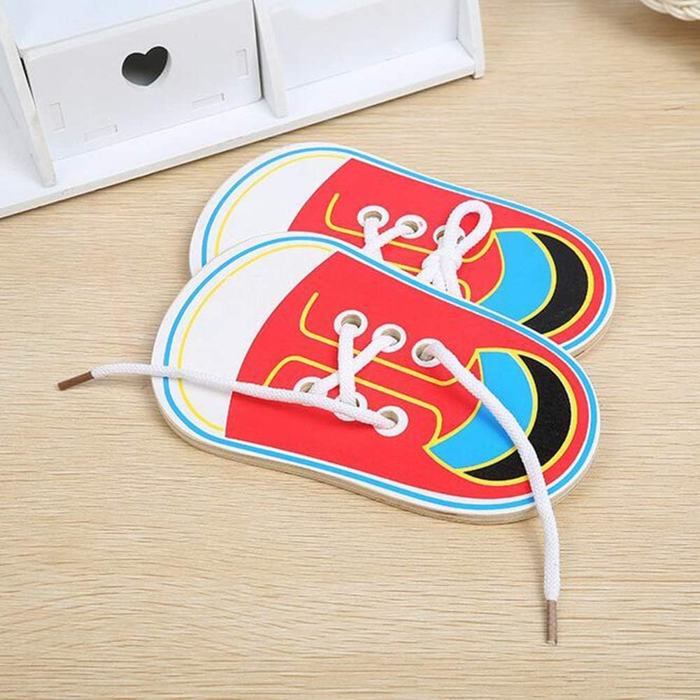 Wooden Learn To Tie Your Own Shoes Threading Lacing Shoes Training Early Learning Kits For Kids | Threading Lacing Shoes Trainin