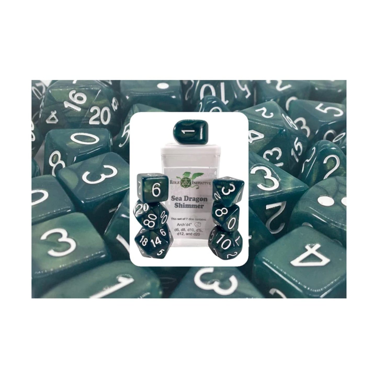 Role 4 Initiative Poly Set Sea Dragon Shimmer W/Arch'D4, White Ink (7)