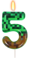 5th Pixel Miner Birthday Candles, Pixels Cake Topper for Boys Girls, TNT Themed Birthday Decorations Party Supplies (Number 5)