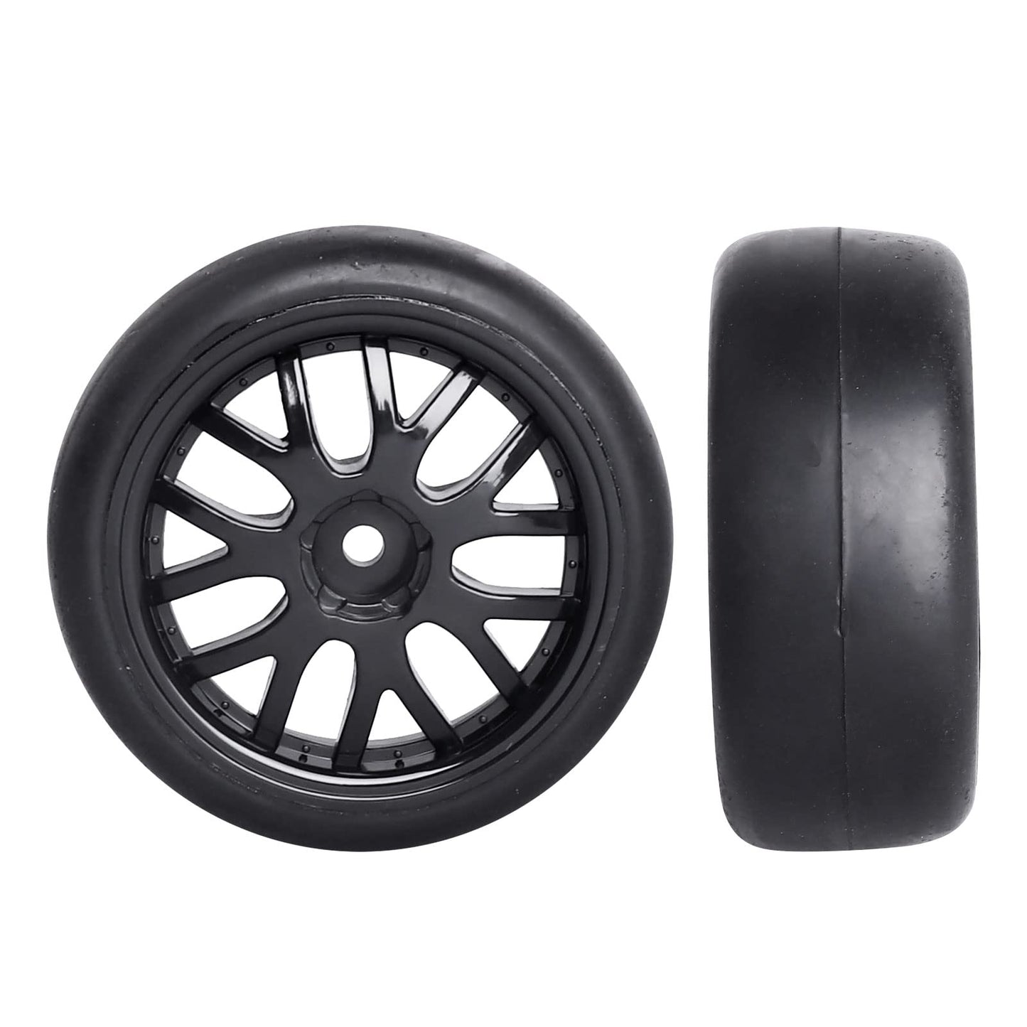 CrazyHobby Pre-Glued OD 2.56'' 12mm Hex Wheels Rims & Rubber Tires 26mm for 1/10 Scale On Road Racing Car Drift RC Touring Car,