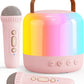 Iyoyo Mini Karaoke Machine For Kids Portable Bluetooth 5.3 Speaker With 2 Wireless Kareokee Microphones, 360° Colorful Led Light Karaoke Toy Gifts For Girls Boys Ages 4-12 Birthday(Peach Pink-2 Mic)