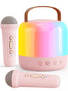 Iyoyo Mini Karaoke Machine For Kids Portable Bluetooth 5.3 Speaker With 2 Wireless Kareokee Microphones, 360° Colorful Led Light Karaoke Toy Gifts For Girls Boys Ages 4-12 Birthday(Peach Pink-2 Mic)