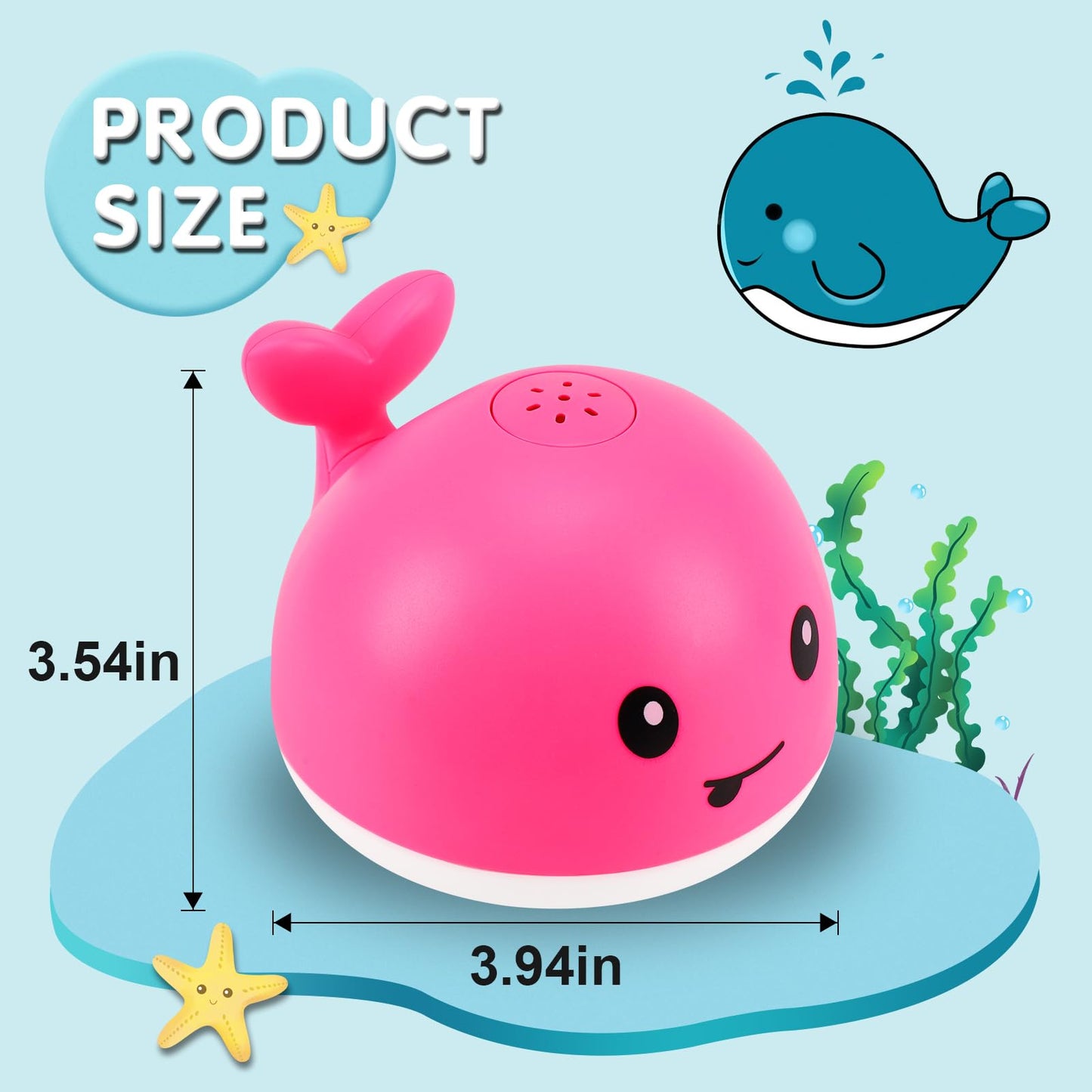 Gigilli Baby Girl Bath Toys, Light Up Whale Fountain Bath Toys For Girls 0-6 6-12 12-18 Months Or Kids Ages 1-3 2-4, Rechargeable Hot Pink