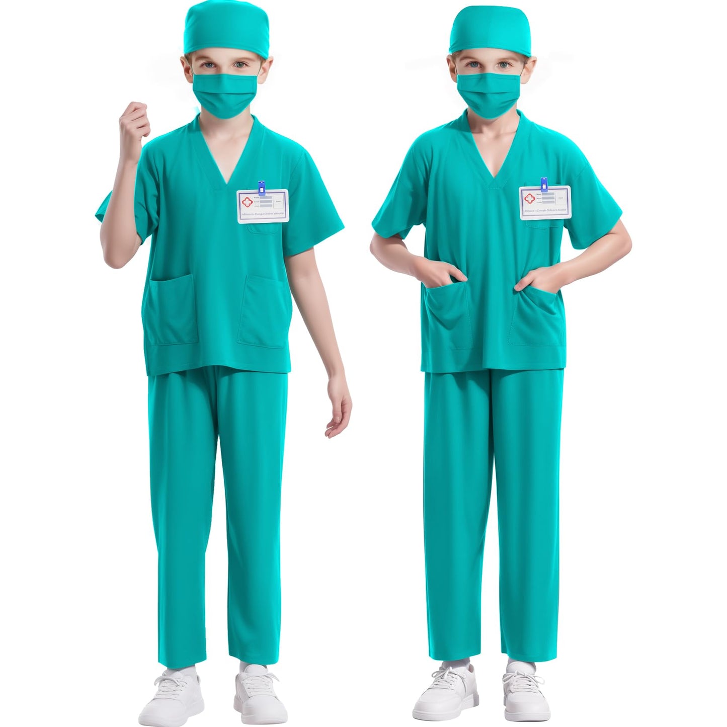 Mizzuco Doctor Costume For Kids,Toddler Nurse Scrubs Halloween Dress Up Cosplay For Boys Girls 3-12 Years (Green, Xxxl-160Cm/10-