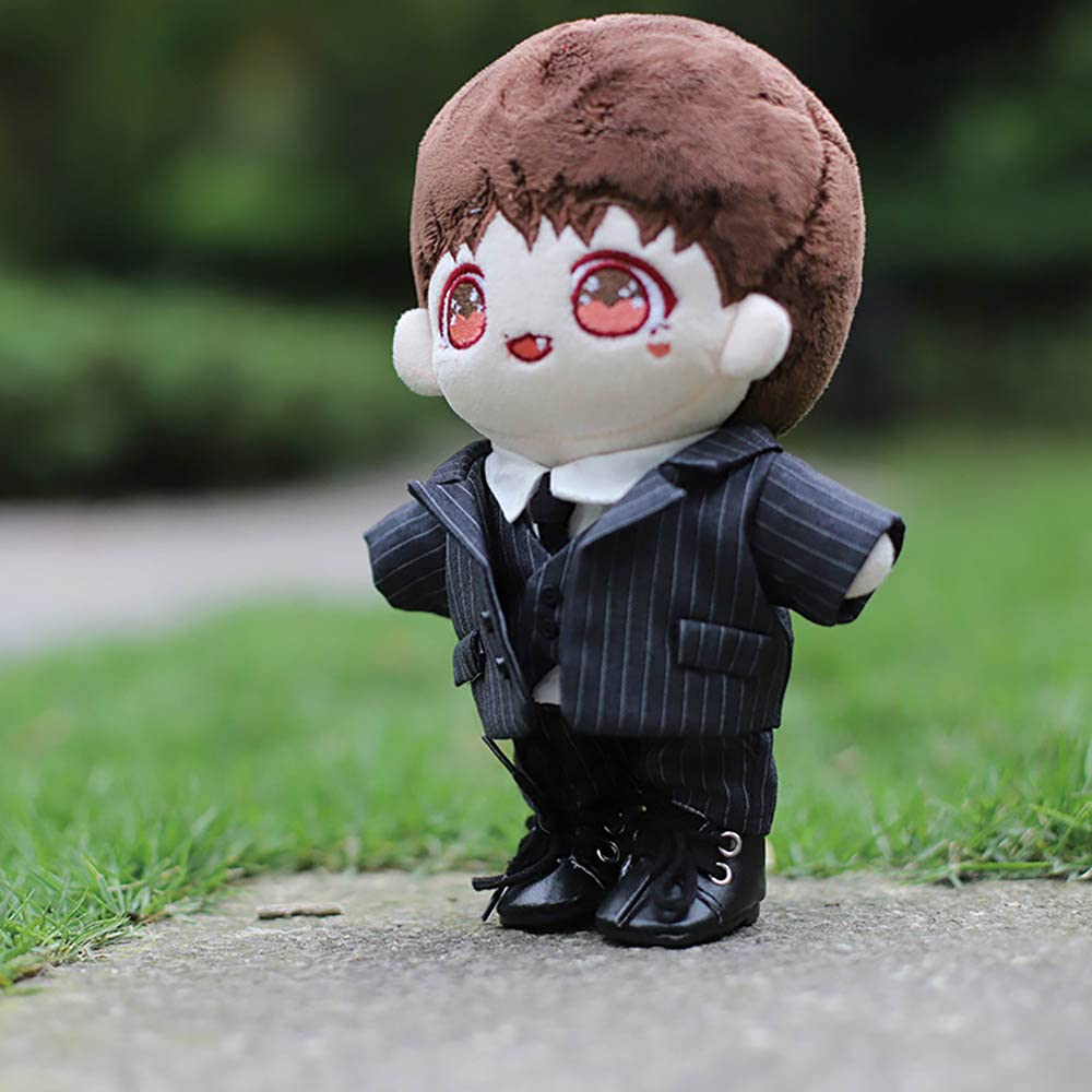 Niannyyhouse 6In/15Cm Plush Doll'S Clothes Suit Coat + Shirt + Vest + Tie + Pants 5-Piece Set Striped Suits (Black, 15Cm)