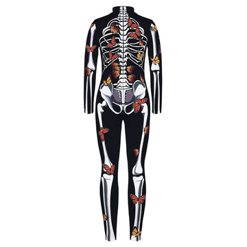 Remimi Kids Halloween Skeleton Bodysuit For Girl Zip Up Back Funny Cosplay Scary Skeleton Costume Butterfly 11-12 Years