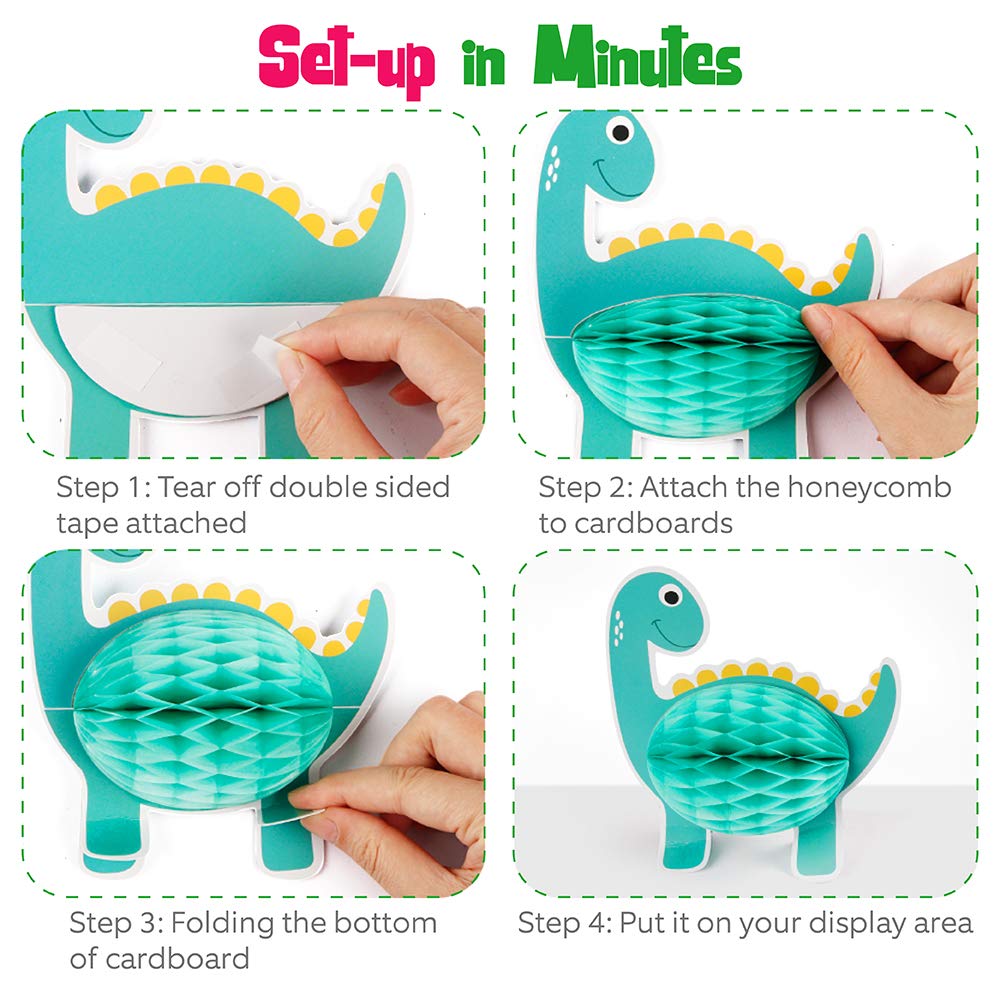 Mocoosy 12 Pieces Dinosaur Party Honeycomb Centerpieces Table Decorations, Dinosaur Birthday Party Supplies Paper Center Piece T