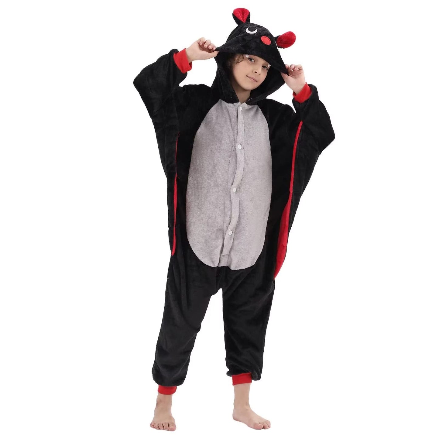 Lobujou Kids Onesie Costume For Boys Girls Halloween Animal Cosplay One Piece Flannel Hooded Black Bat L