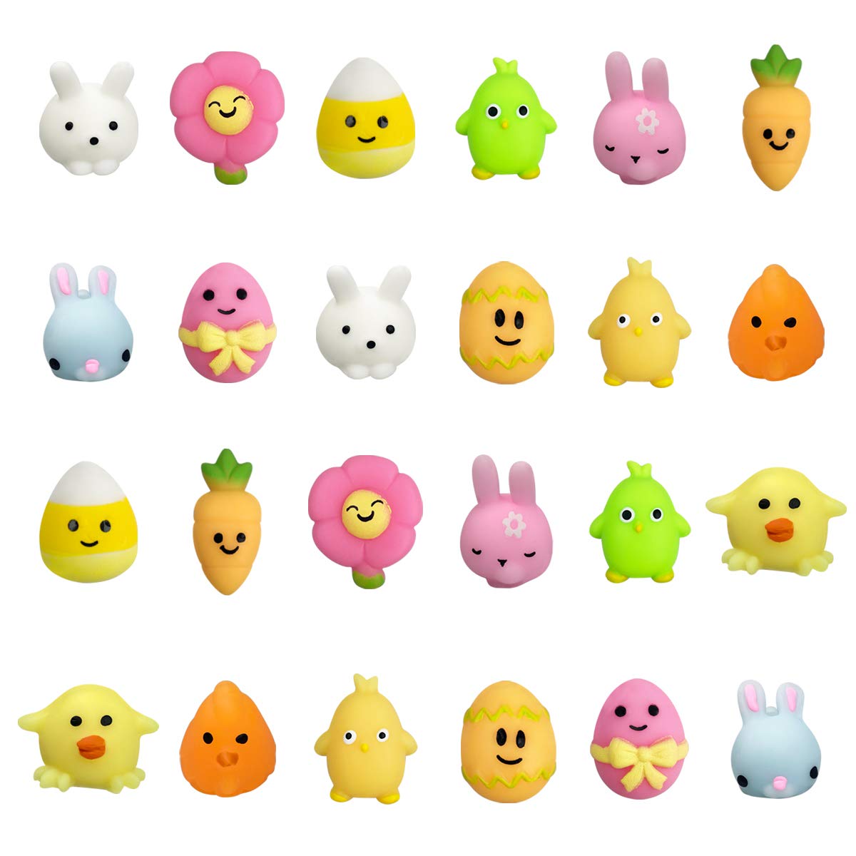 Qingqiu 24 Pcs Easter Mochi Squishy Toys Stress Relief Squishies For Kids Boys Girls Toddlers Easter Basket Stuffers Egg Fillers