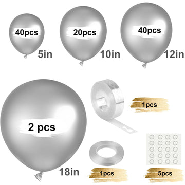 Tuparka Silver Balloons 102 Pcs Metallic Silver Balloons Garland Arch Kit 18 12 10 5 Inches Party Balloons For Birthday Wedding Baby Shower Anniversary Party Decor
