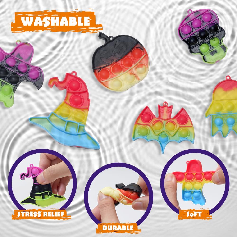 Vodedrge Halloween Party Favors For Kids, Halloween Toys Bulk With Keychain, 24 Pack Mini Pop Bubbles, Stress Toys, Stress Relie