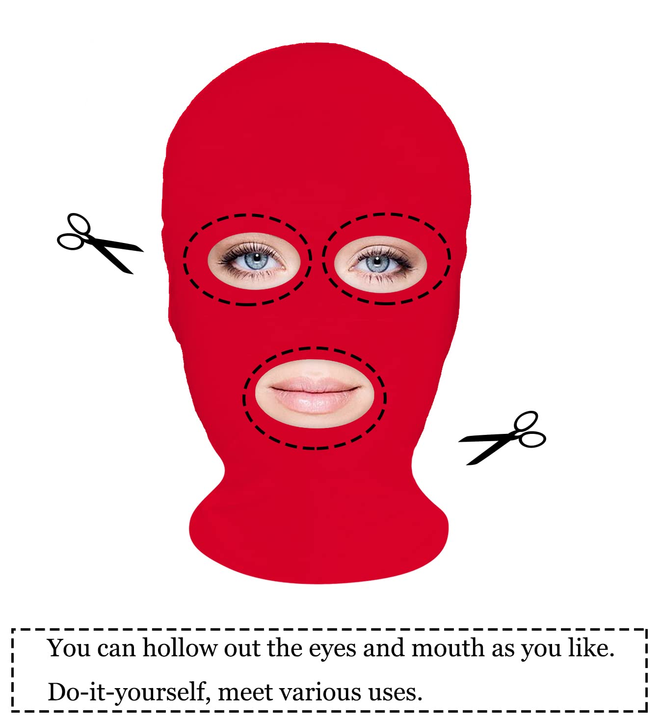 Homelex 2 Pieces Full Face Mask, 2Nd Skin Masks,Halloween Spandex Hood For Unisex Cloth-Red