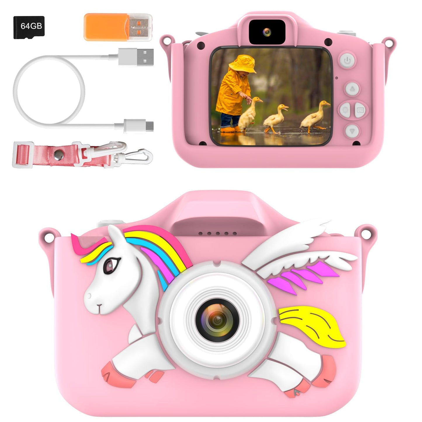 Kids Camera For Girls Boys Toddlers Childrens Age 3-8 Digital Selfie With 64Gb Card For Son Daughter Grandson Granddaughter Chri