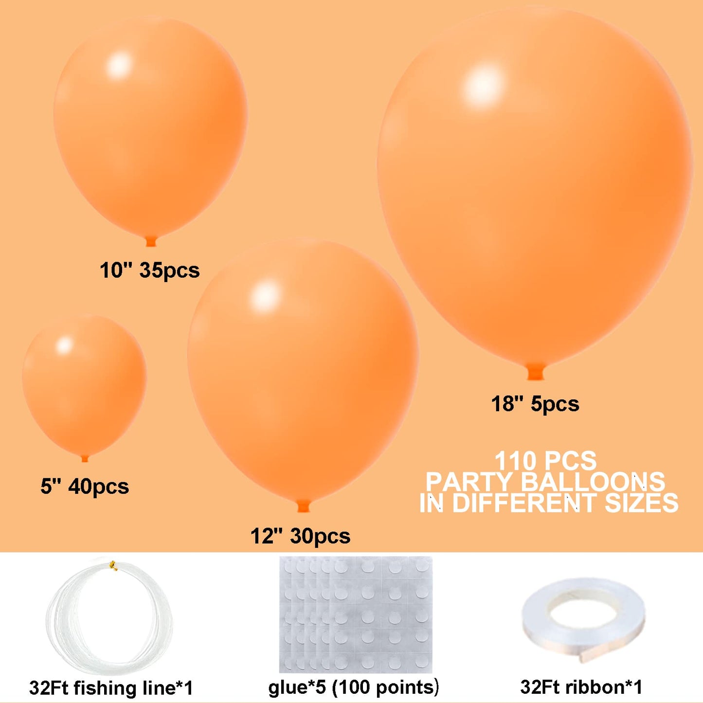 Bright Orange Balloons 110Pcs Orange Balloon Garland Arch Kit 5/10/12/18 Inch Matte Latex Orange Balloons Different Sizes As Bab