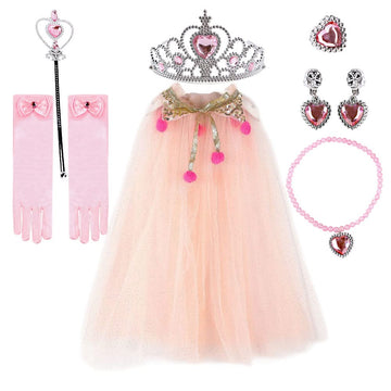 Tpmg Princess Sheer Cape For Little Girls Halloween Costume With Dress Up Accessories Tiara Crown Wand Gloves, Peach Shimmer
