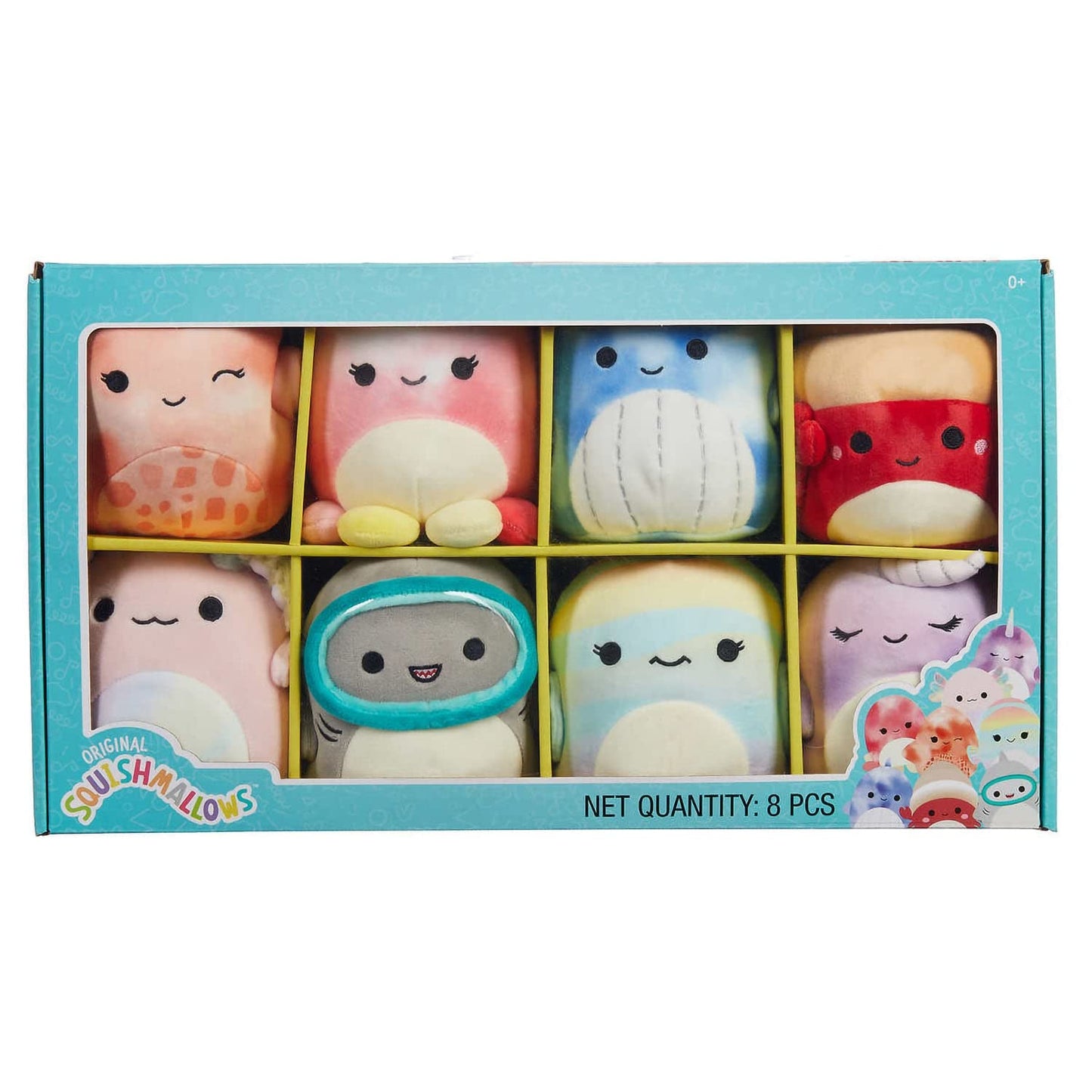 Squishmallows Set of 8 5" Sea Plush Toys - Polyester, Multi-color (Indie, Orzella, Fabiola, Samir, Gordon, Nabila, Archie,