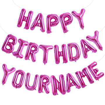 Toniful 65 Pcs 16 Inch Rose Red Happy Birthday Balloons And 2 Sets A-Z Foil Letters Balloons Diy Personalized Phrase Banner For