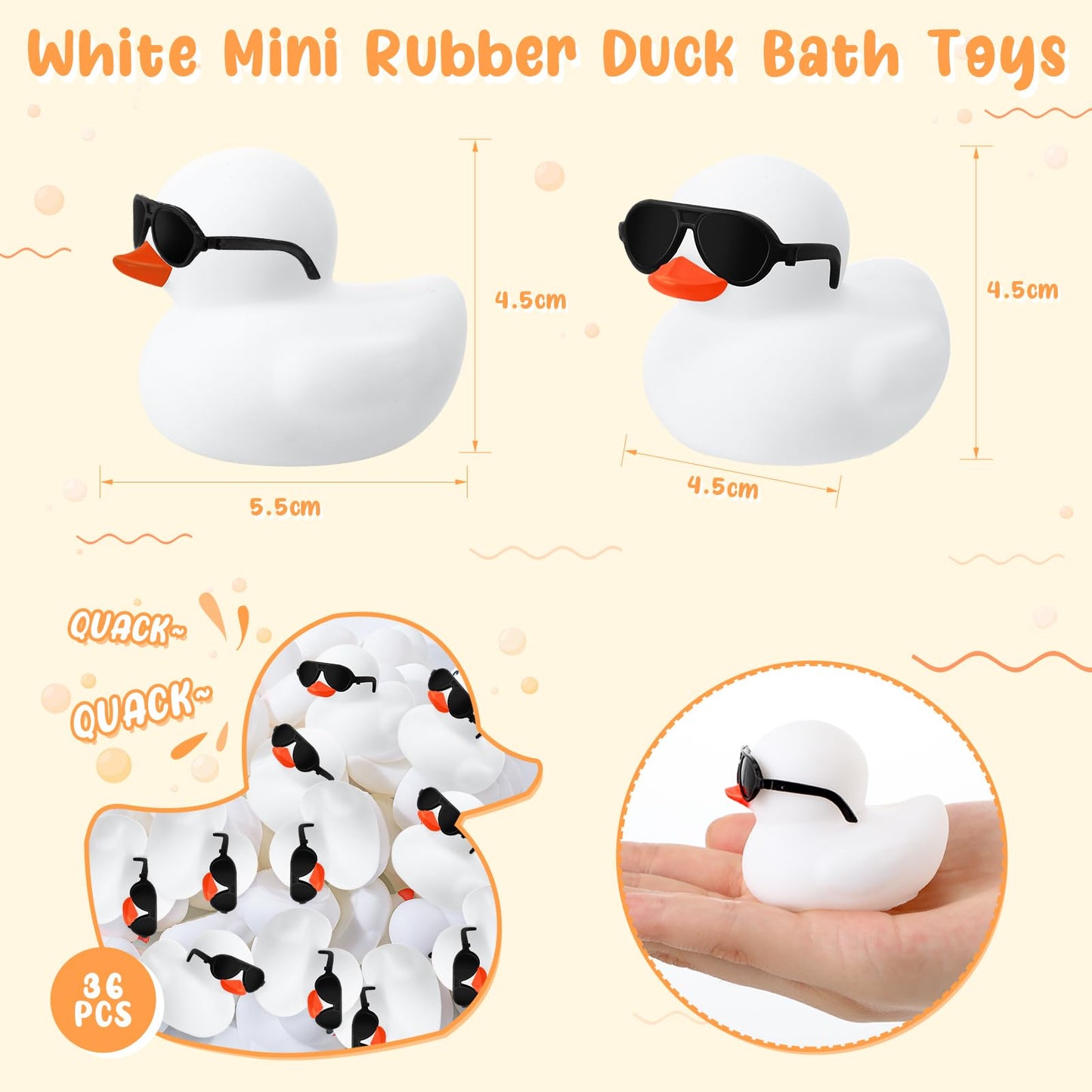 Sosation 36 Packs Mini Rubber Ducks with Sunglasses Sets 2.2 Inch Bath Squeaky Rubber Duckies Cute Float Bathtub Toys for Little