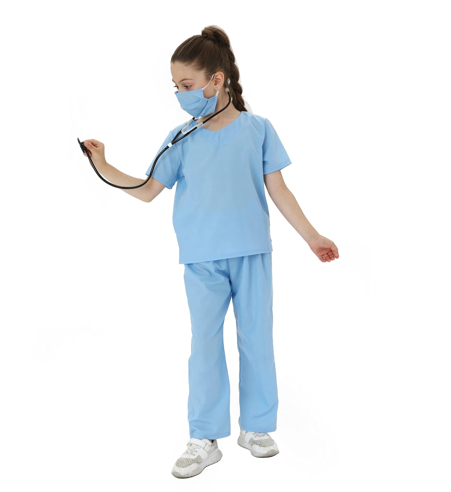 Lingway Toys Kids Pretend Role Play Costumes White Coat With Blue Scrubs And Accessories 6-8Years