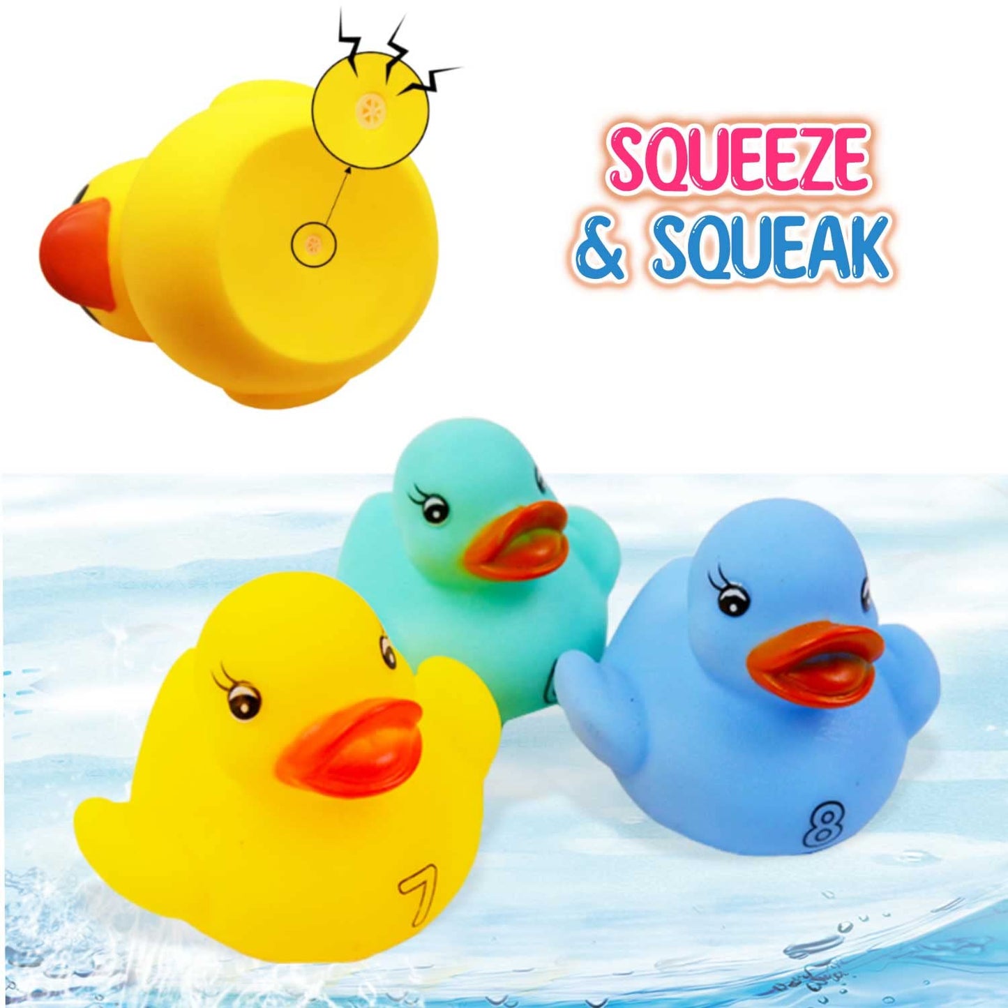 10 Pack: Numbers Counting Rubber Ducks Colorful Bath Toys - 1, 2, 3 Learn To Count Numeracy Early Learning Educational Bathtime Squeak Duckies Bathtub Set For Kids, Toddlers