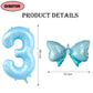40 Inch Number 3 Balloon With Bow Blue Happy Birthday Jumbo Number Balloon For Boys Girls Birthday Decorations Party Supplies (B