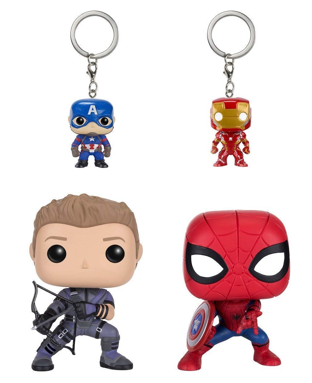 Funko Pop Marvel: Civil War Hawkeye Spiderman, Iron Man & Captain America Keychain